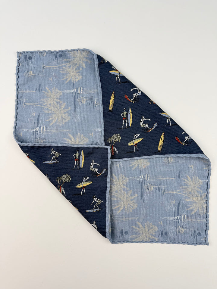 Silk Surf Motif Pocket Square - Dark Blue