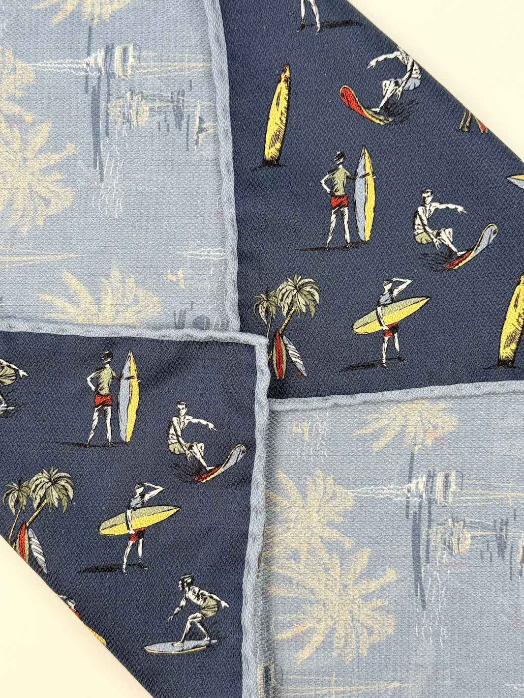 Silk Surf Motif Pocket Square - Dark Blue