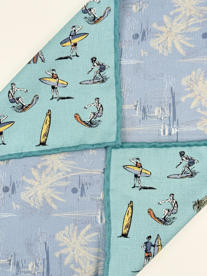 Silk Surf Motif Pocket Square - Sky Blue