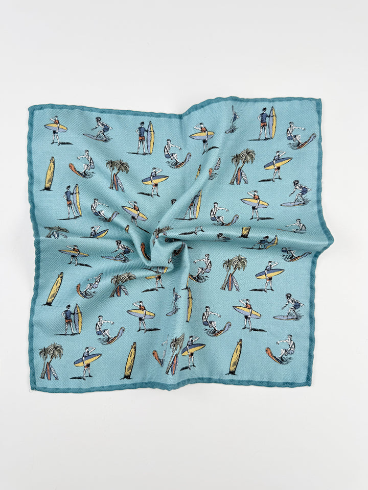 Silk Surf Motif Pocket Square - Sky Blue
