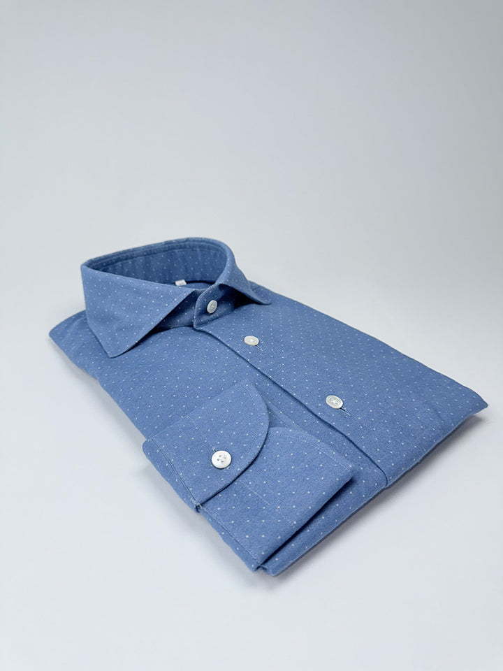 Polka Dot Brushed Flannel Shirt - Steel Blue