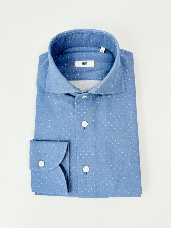 Polka Dot Brushed Flannel Shirt - Steel Blue