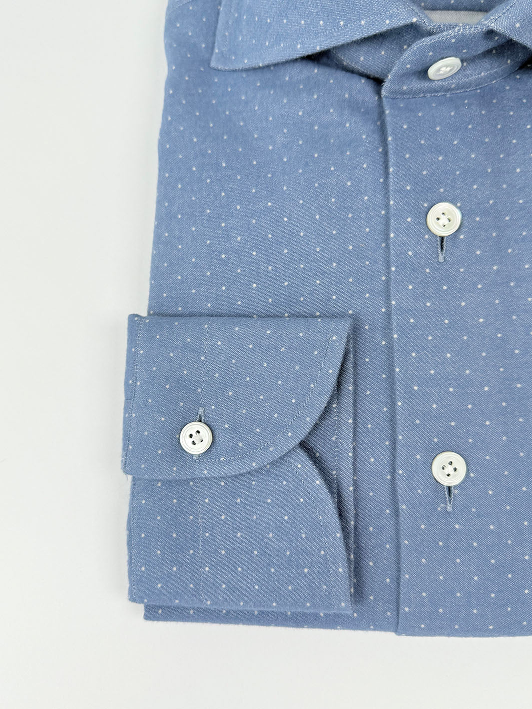 Polka Dot Brushed Flannel Shirt - Steel Blue