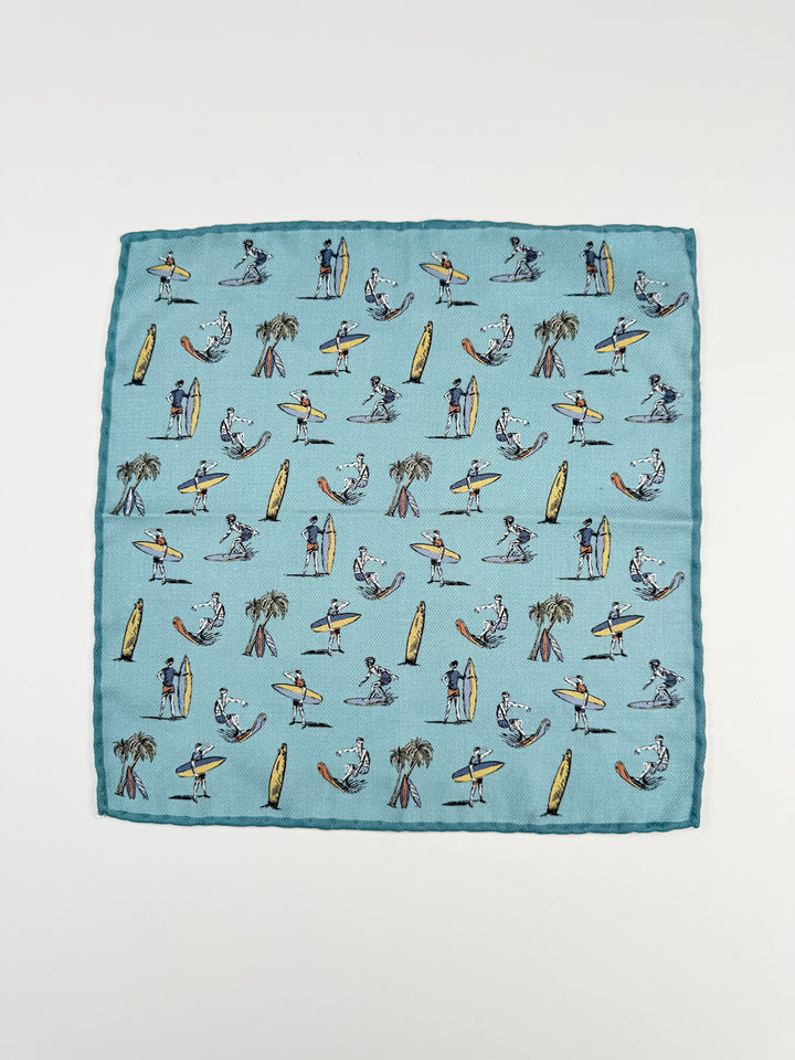 Silk Surf Motif Pocket Square - Sky Blue