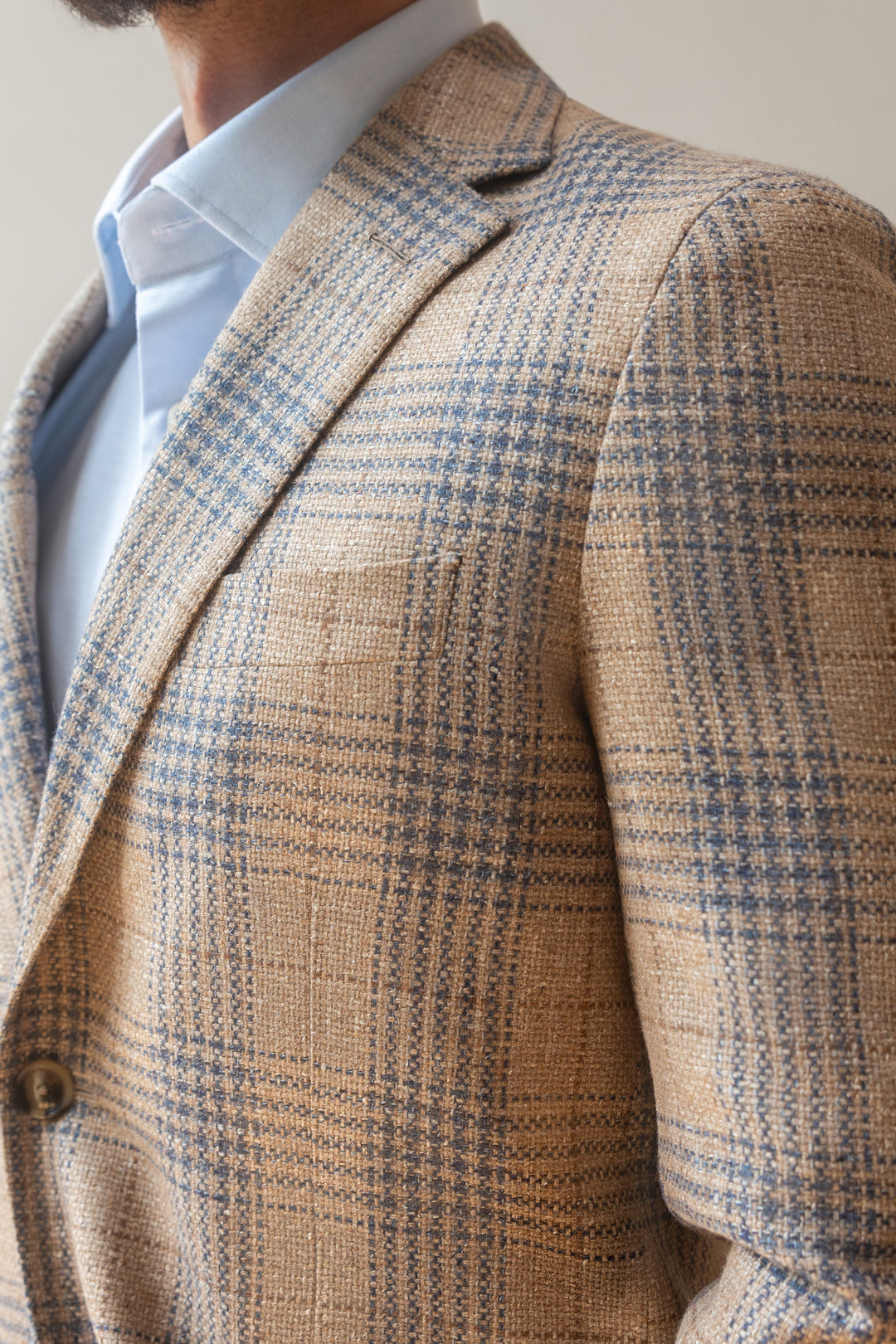 Tan & Blue Wool-Blend Plaid Dormeuil Sport Coat