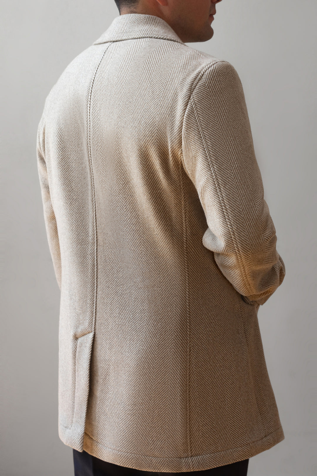 Tan Herringbone Double Breasted Peacoat