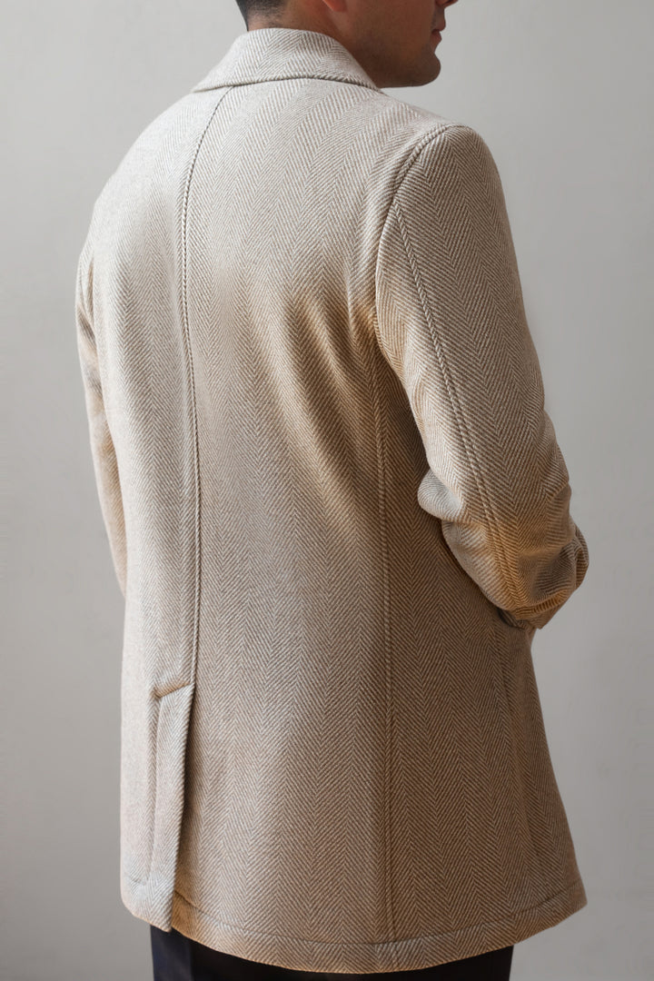 Tan Herringbone Double Breasted Peacoat