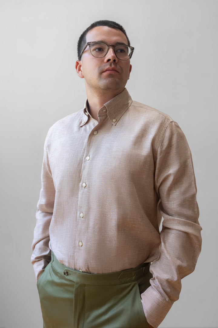 Linen Button-Down Shirt - Tan