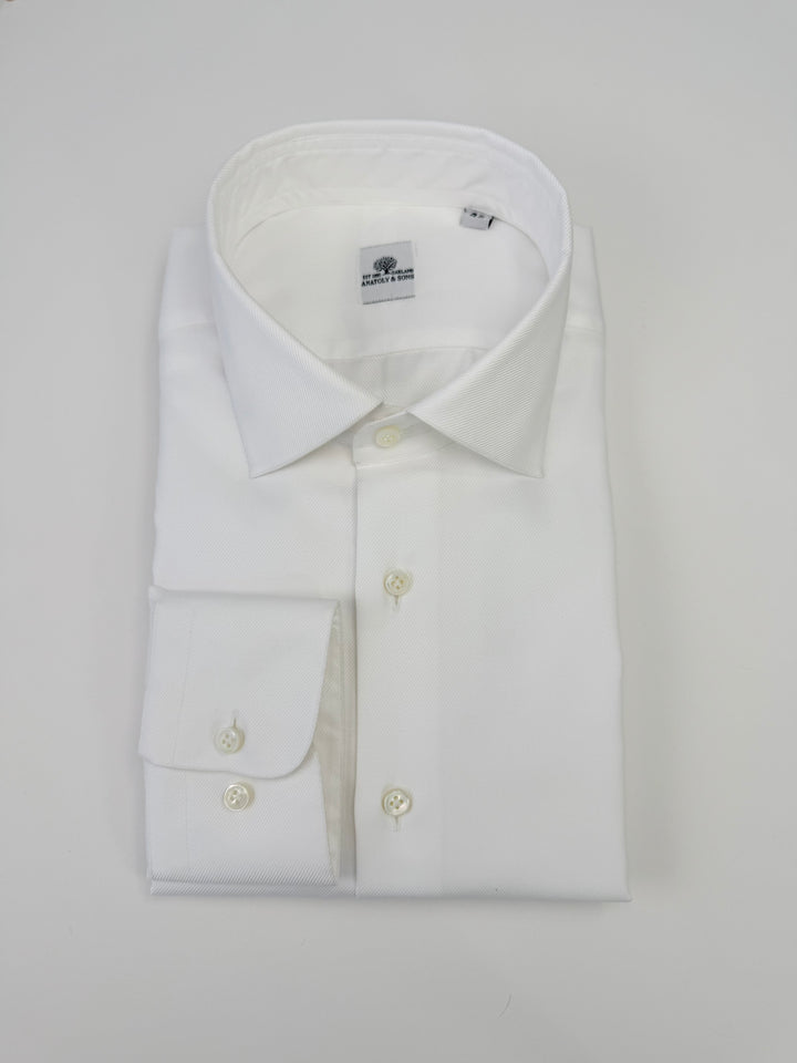 Thick Twill Cotton Dress Shirt - White