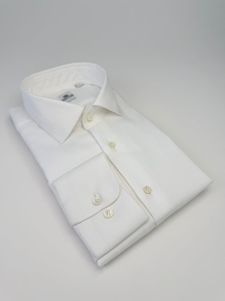 Thick Twill Cotton Dress Shirt - White