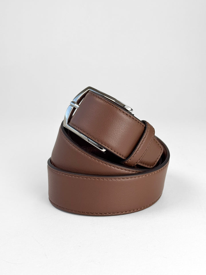 Calfskin Leather Belt - Walnut Brown