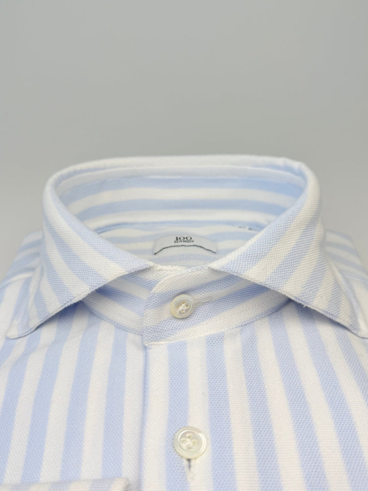 Wide Stripe Cotton Dress Shirt - Light Blue
