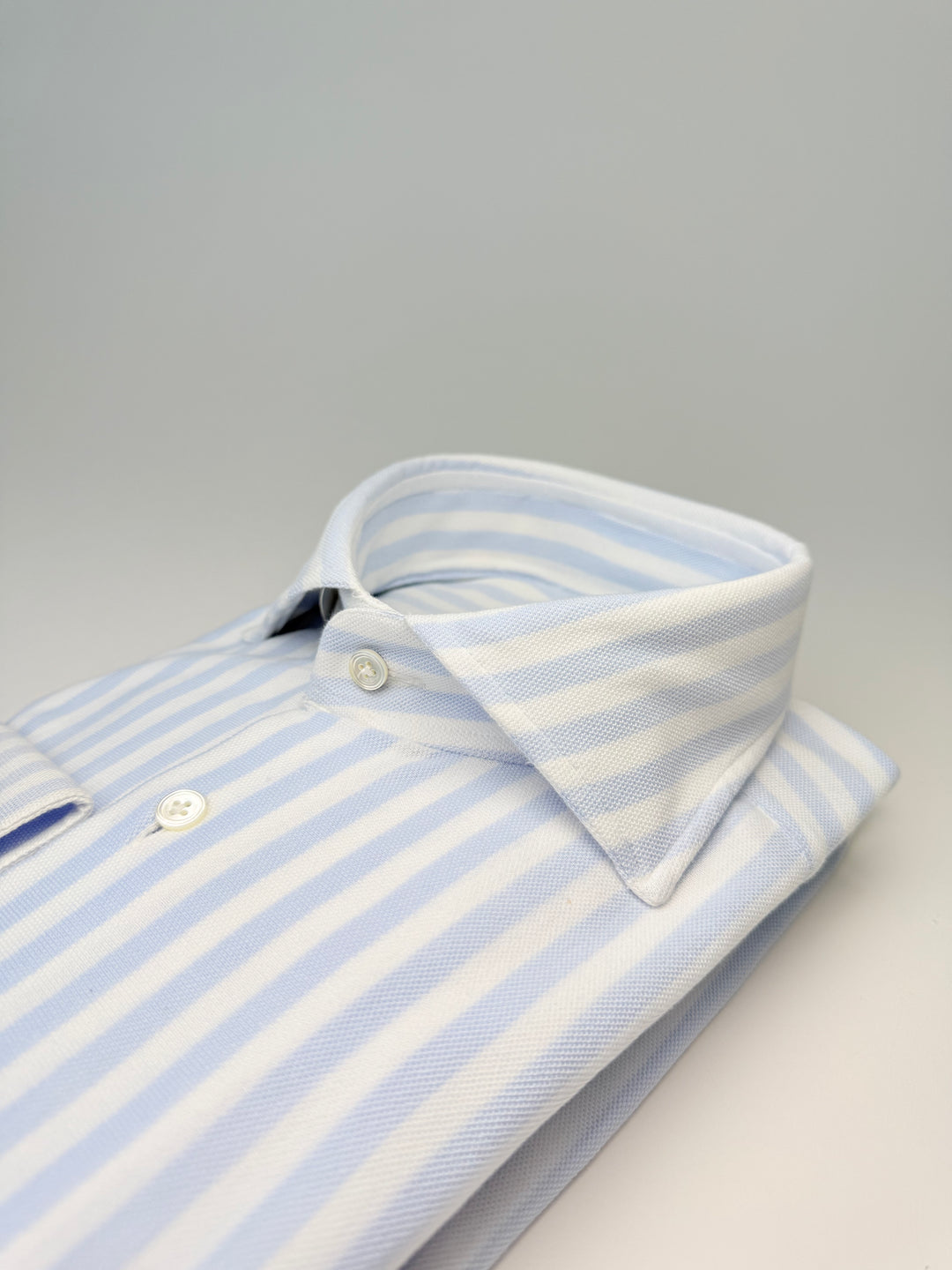 Wide Stripe Cotton Dress Shirt - Light Blue