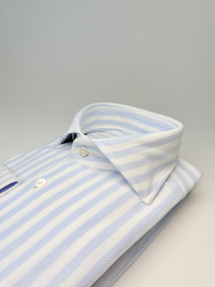 Wide Stripe Cotton Dress Shirt - Light Blue