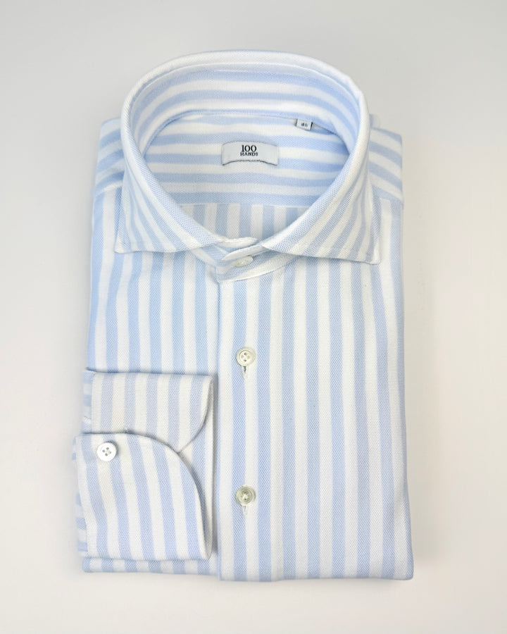 Wide Stripe Cotton Dress Shirt - Light Blue