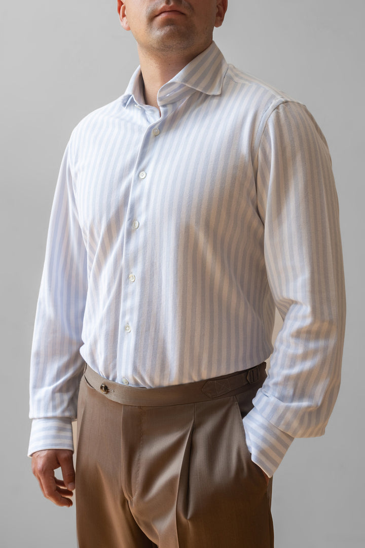 Wide Stripe Cotton Dress Shirt - Light Blue