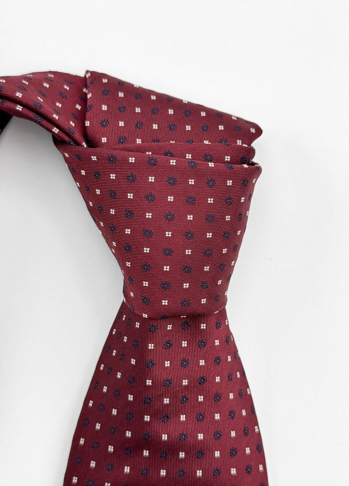 Silk Micro Floral Print Tie - Wine Red & Navy Blue