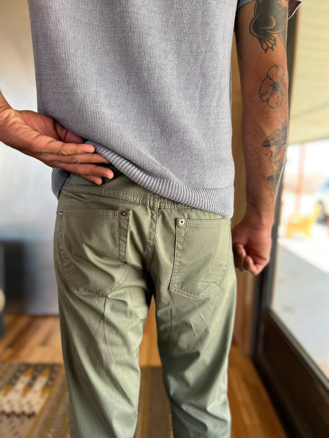Twill Cotton Pants - Olive Green