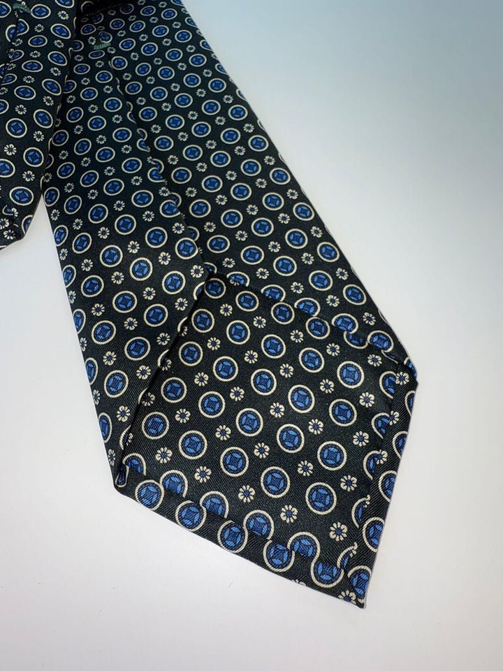Silk Medallion Floral Tie - Black & Blue
