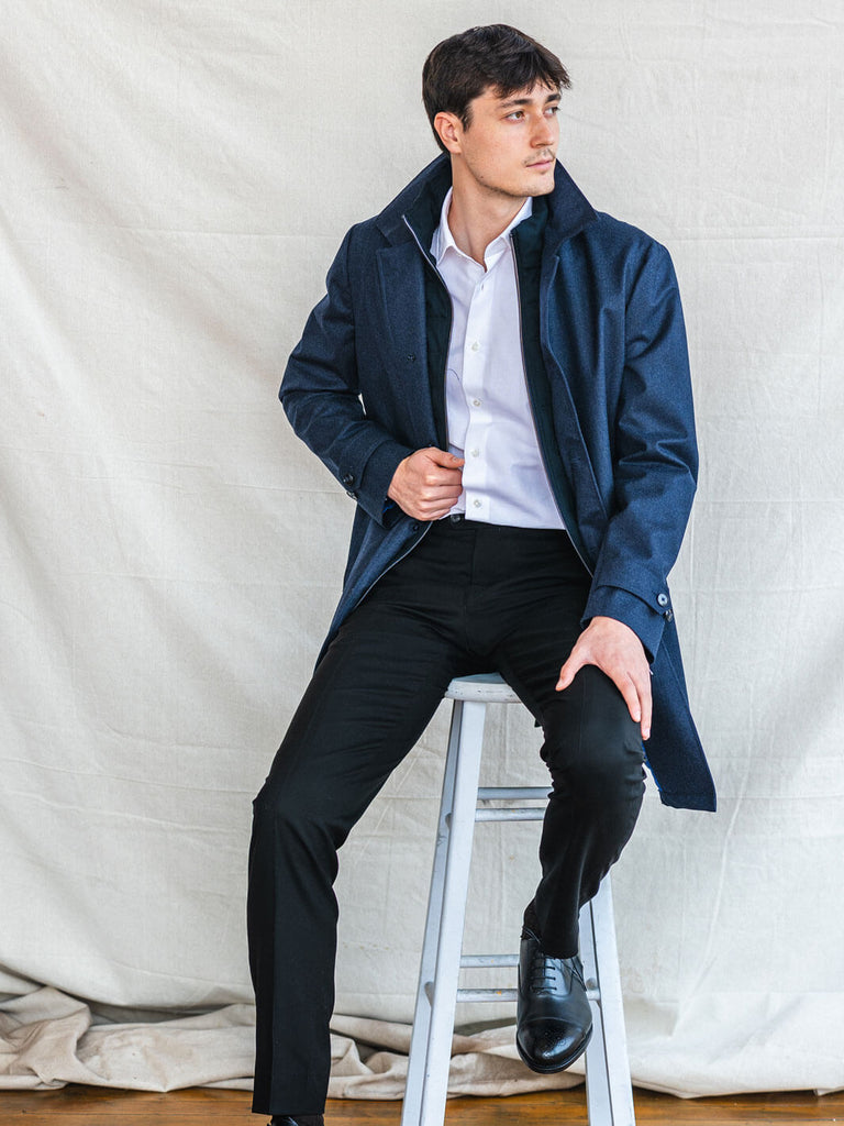 Navy Wool Flannel Mac Coat | Water-Resistant 40 US (50 EU) Navy Wool Flannel Mac Coat | Water-Resistant 40 US (50 EU)