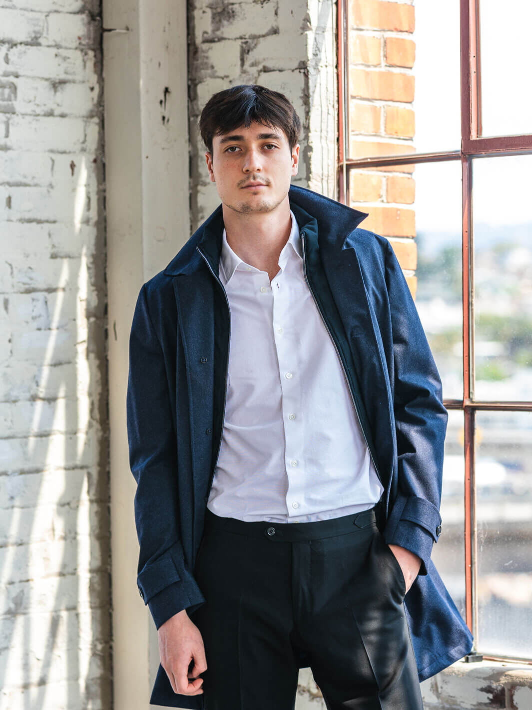 Navy Wool Flannel Mac Coat | Water-Resistant 40 US (50 EU) Navy Wool Flannel Mac Coat | Water-Resistant 40 US (50 EU)