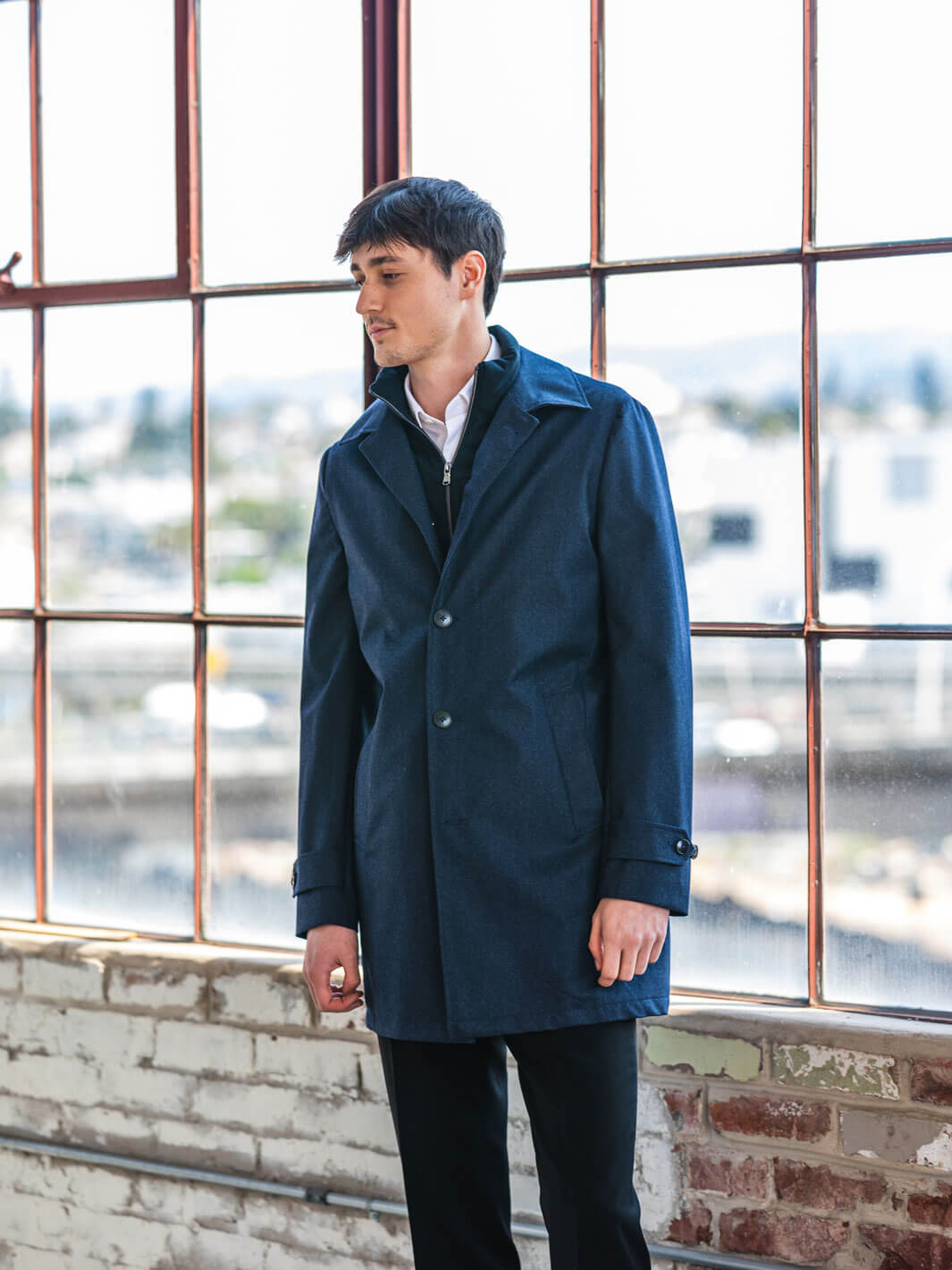 navy blue dress coat Navy Wool Flannel Mac Coat