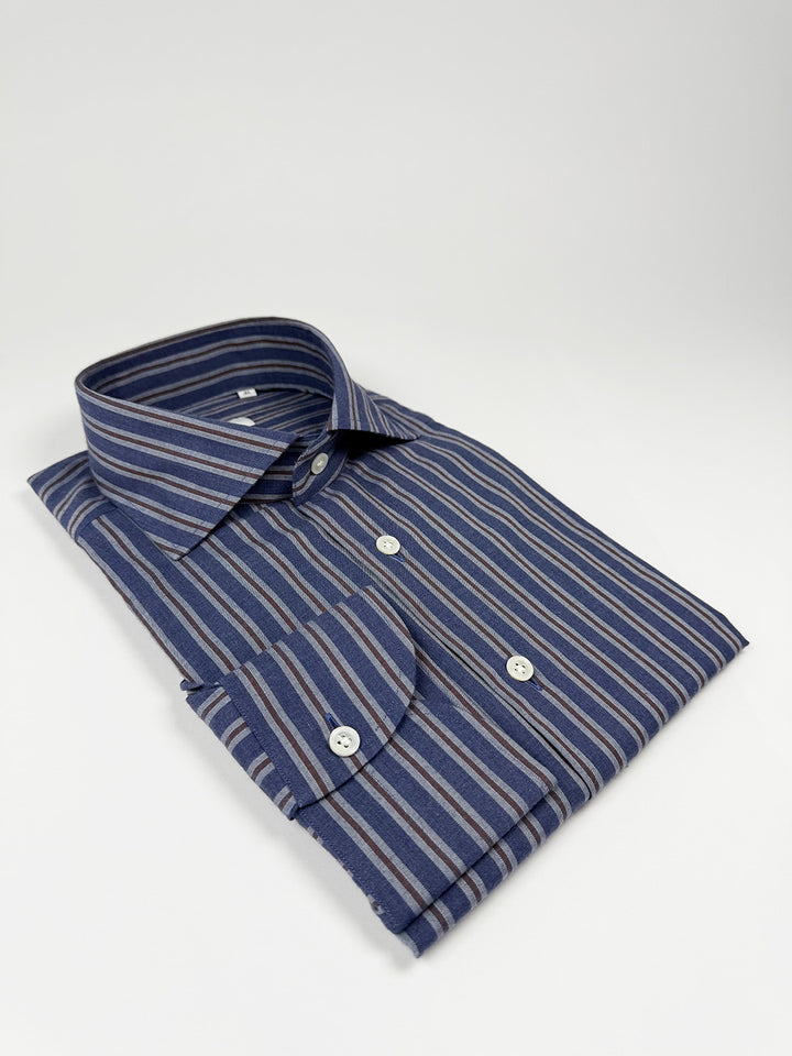 Bold Stripe Twill Shirt - Blue & Brown