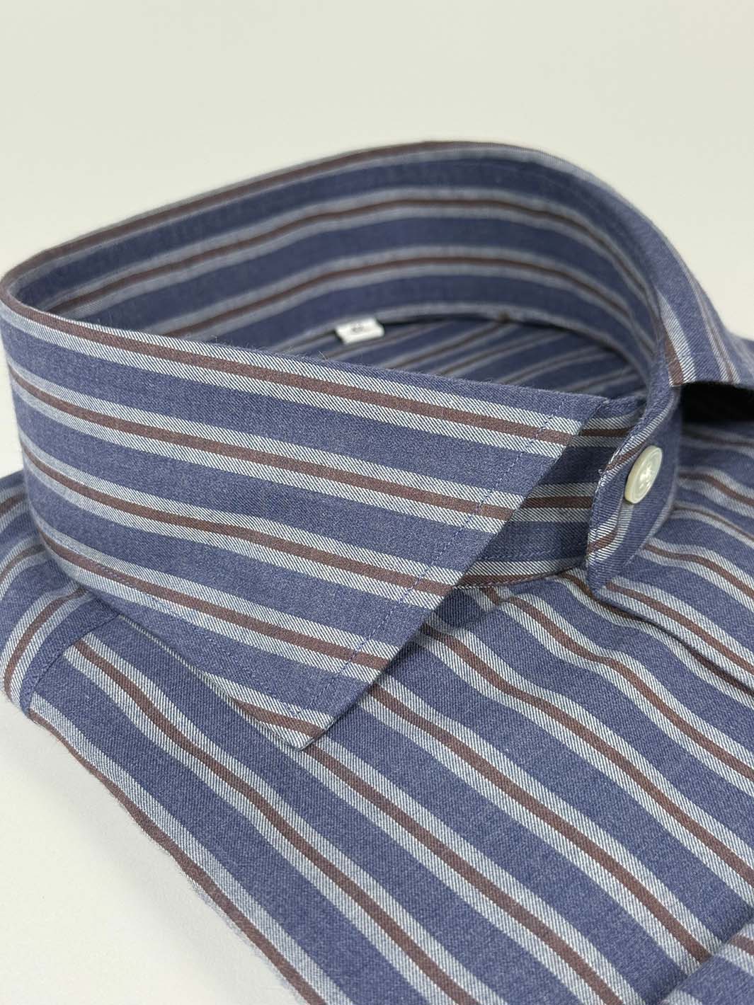 Bold Stripe Twill Shirt - Blue & Brown
