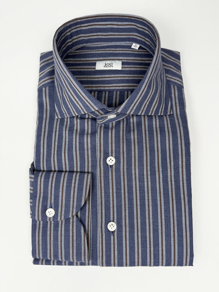 Bold Stripe Twill Shirt - Blue & Brown
