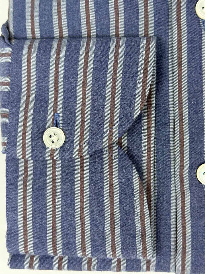 Bold Stripe Twill Shirt - Blue & Brown