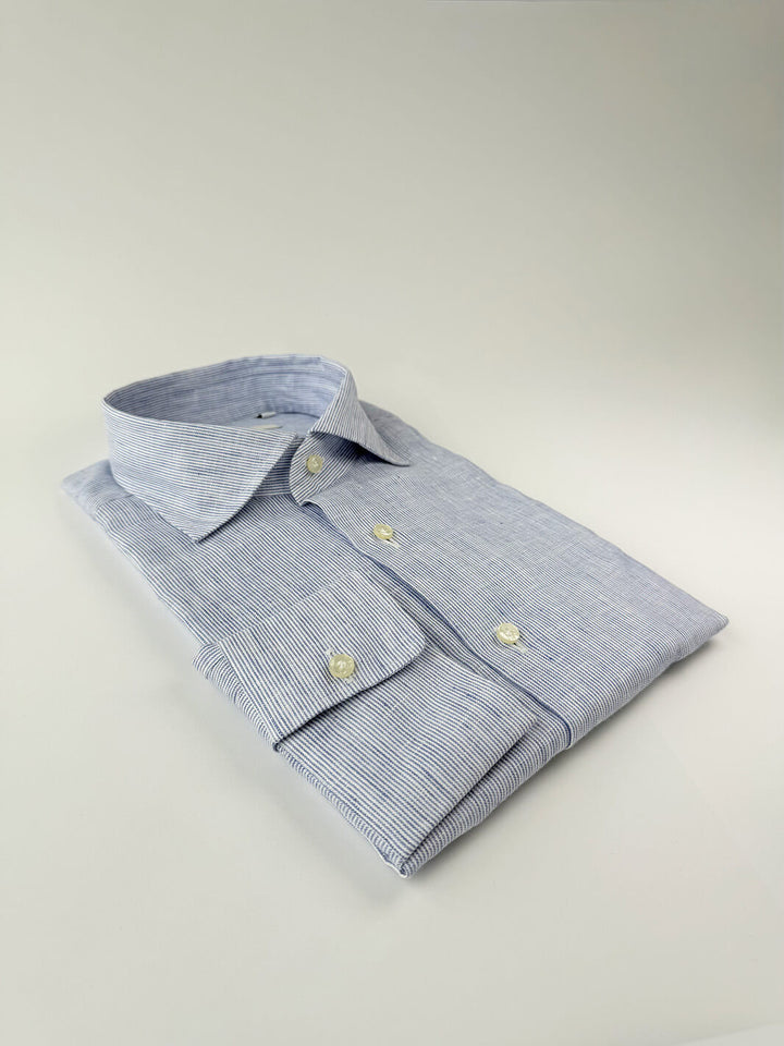 Mille Stripe Linen Dress Shirt - Blue