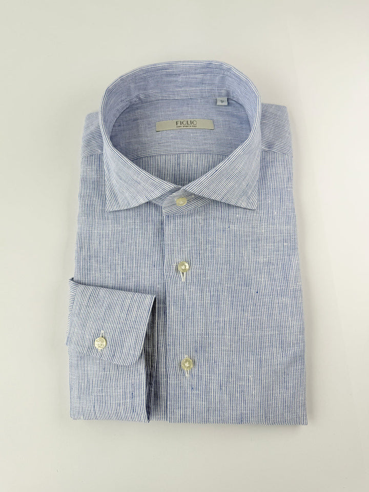 Mille Stripe Linen Dress Shirt - Blue