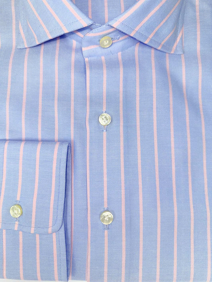 Bold Stripe Cotton Oxford Dress Shirt - Blue & Pink