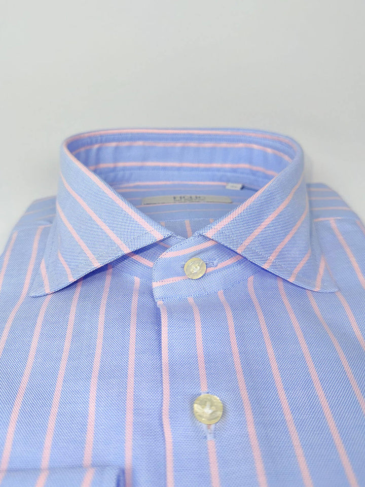 Bold Stripe Cotton Oxford Dress Shirt - Blue & Pink