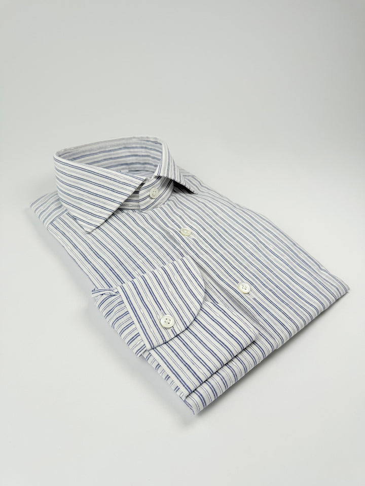 Vertical Stripe Linen Shirt - Blue & White