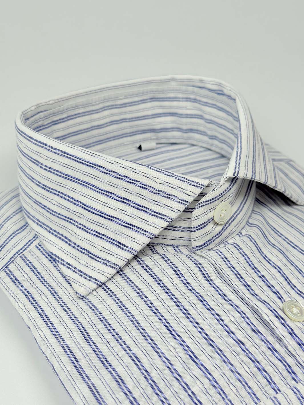 Vertical Stripe Linen Shirt - Blue & White