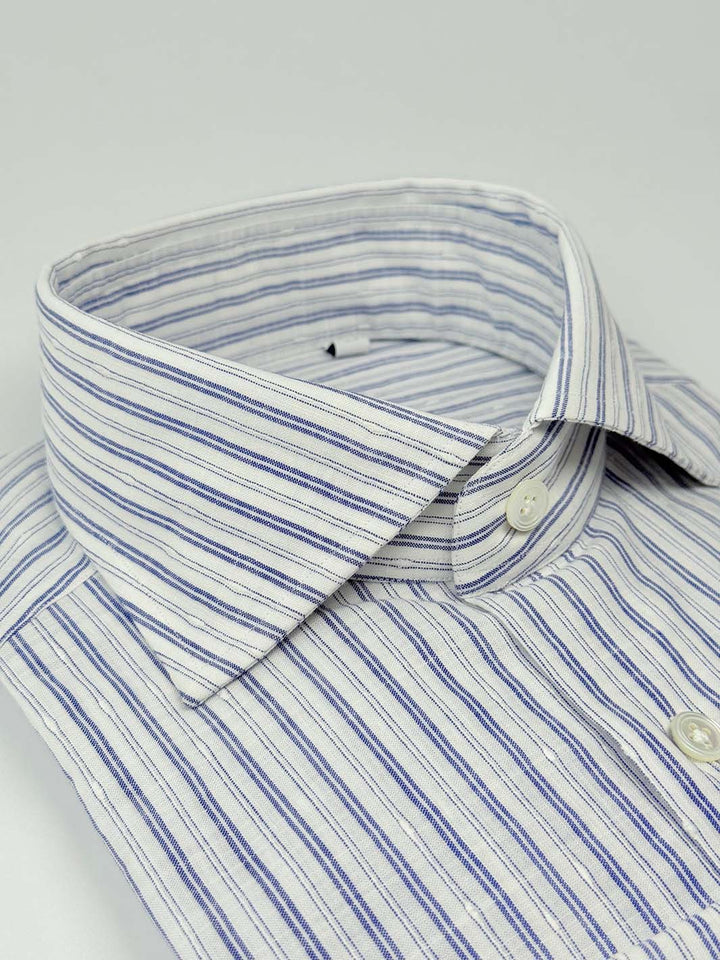 Vertical Stripe Linen Shirt - Blue & White