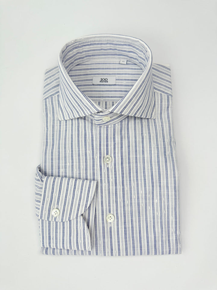 Vertical Stripe Linen Shirt - Blue & White