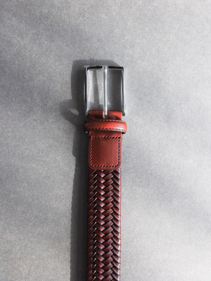 Braided Calfskin Belt - Brown