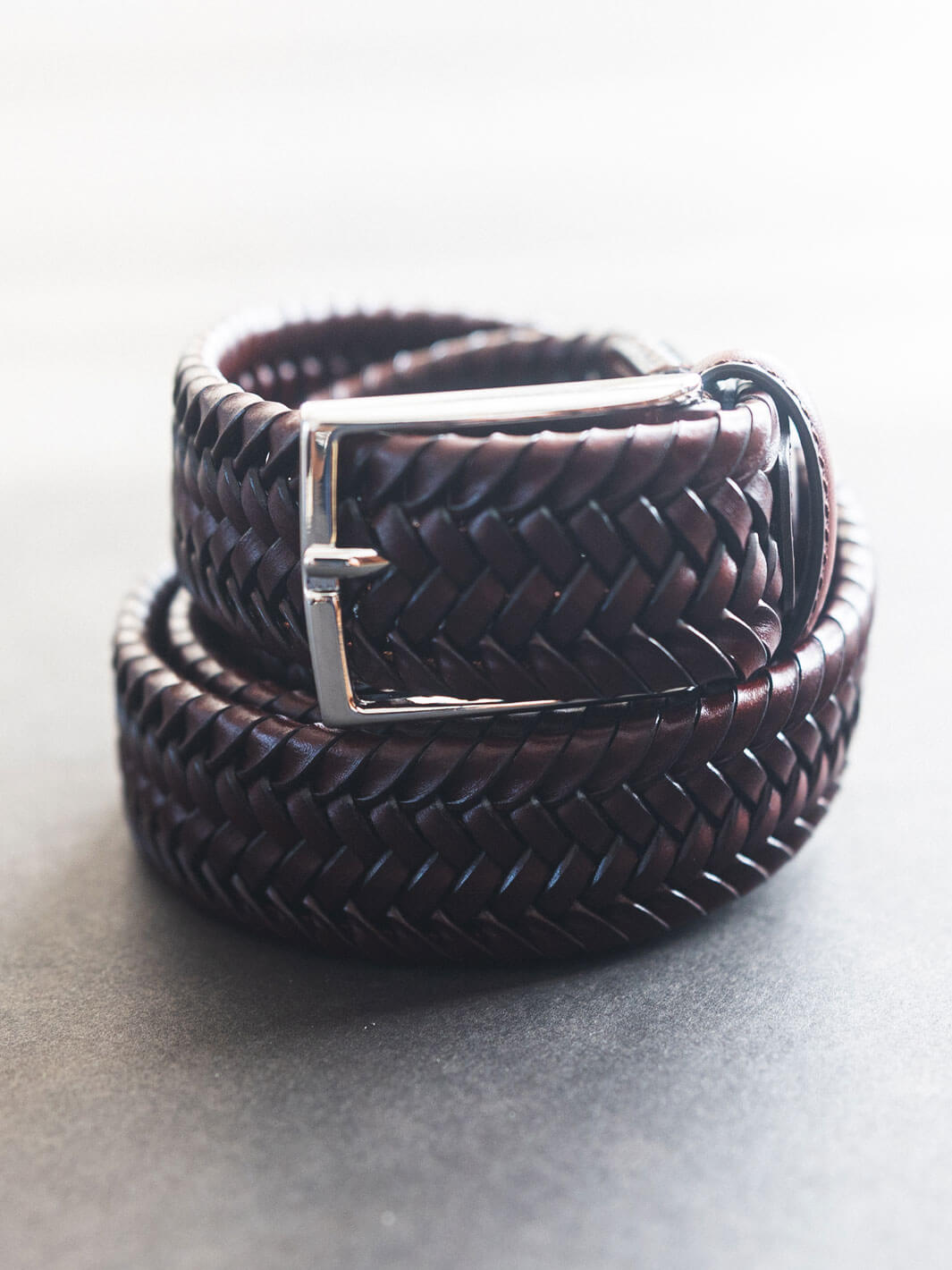 Braided Calfskin Belt - Brown