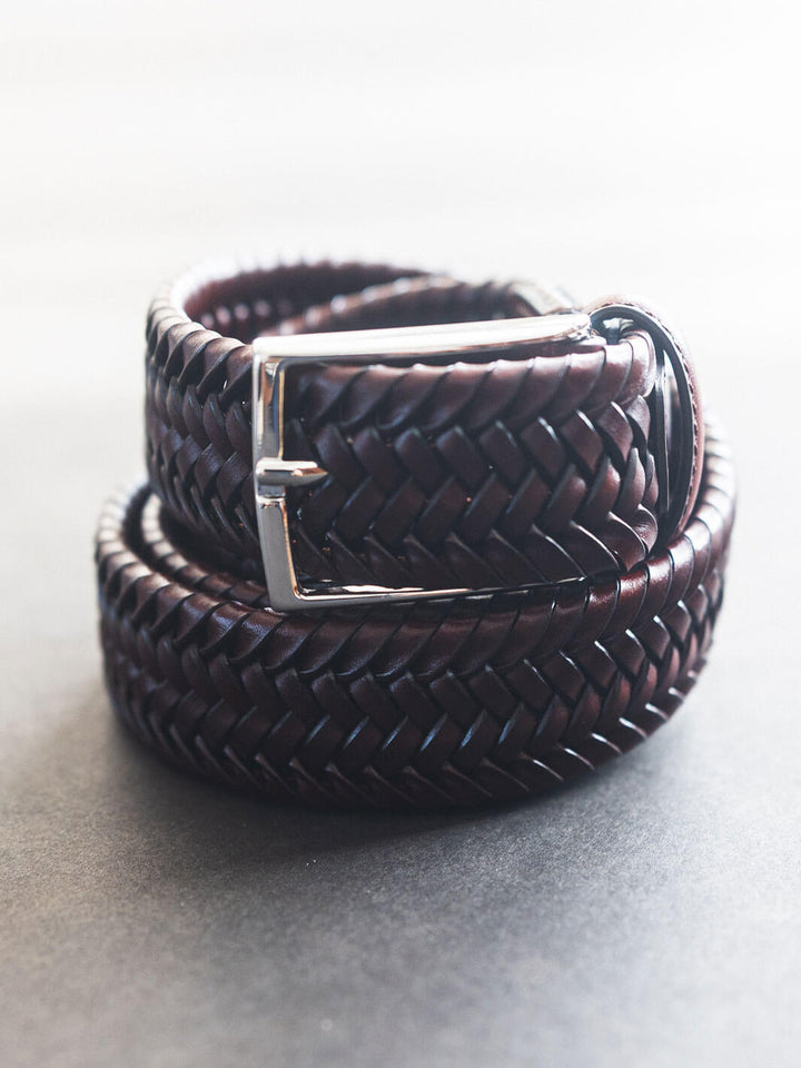 Braided Calfskin Belt - Brown
