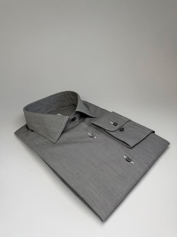 Micro-Stripe Cotton Dress Shirt - Charcoal