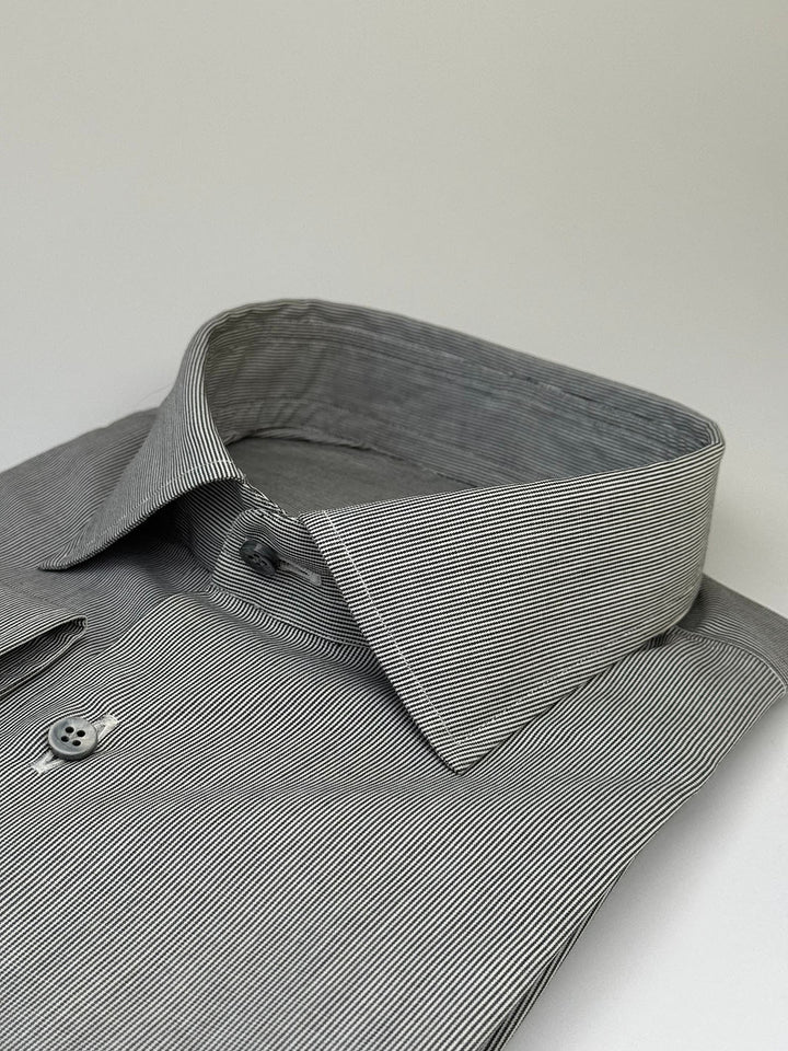 Micro-Stripe Cotton Dress Shirt - Charcoal