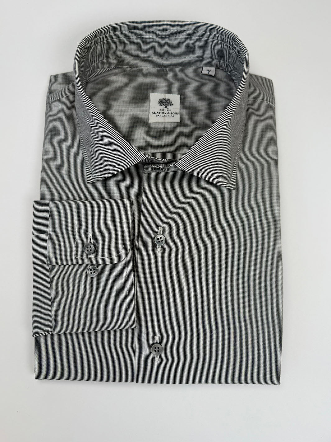 Micro-Stripe Cotton Dress Shirt - Charcoal