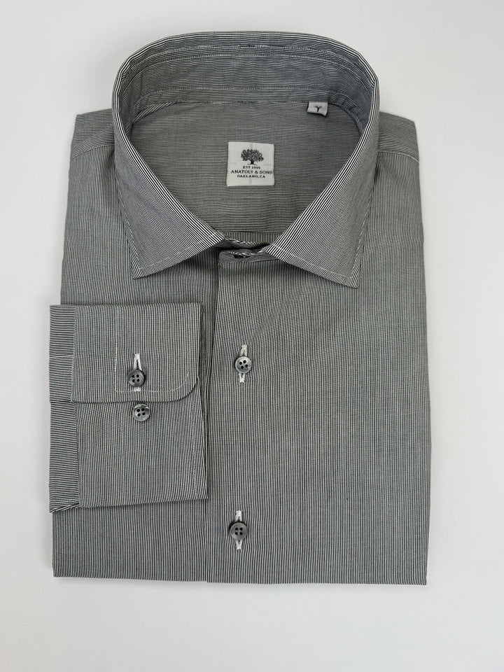 Micro-Stripe Cotton Dress Shirt - Charcoal