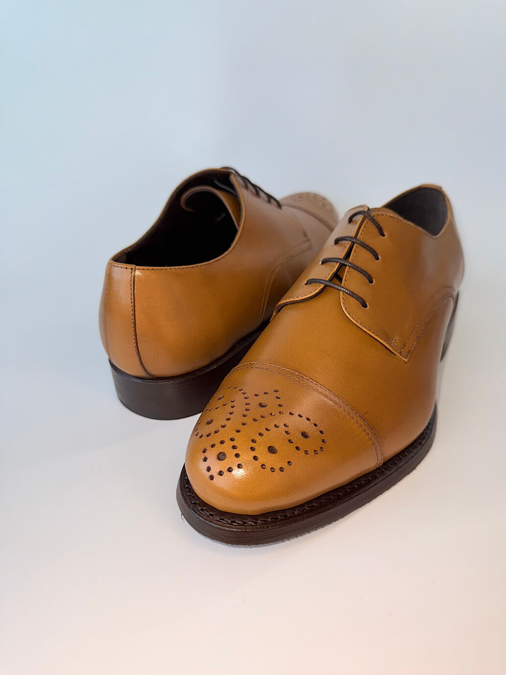 Cognac Medallion Cap-Toe Derby - Box Calf