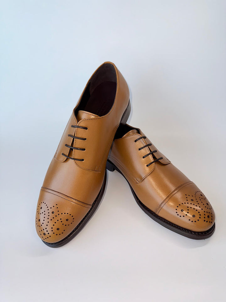 Cognac Medallion Cap-Toe Derby - Box Calf