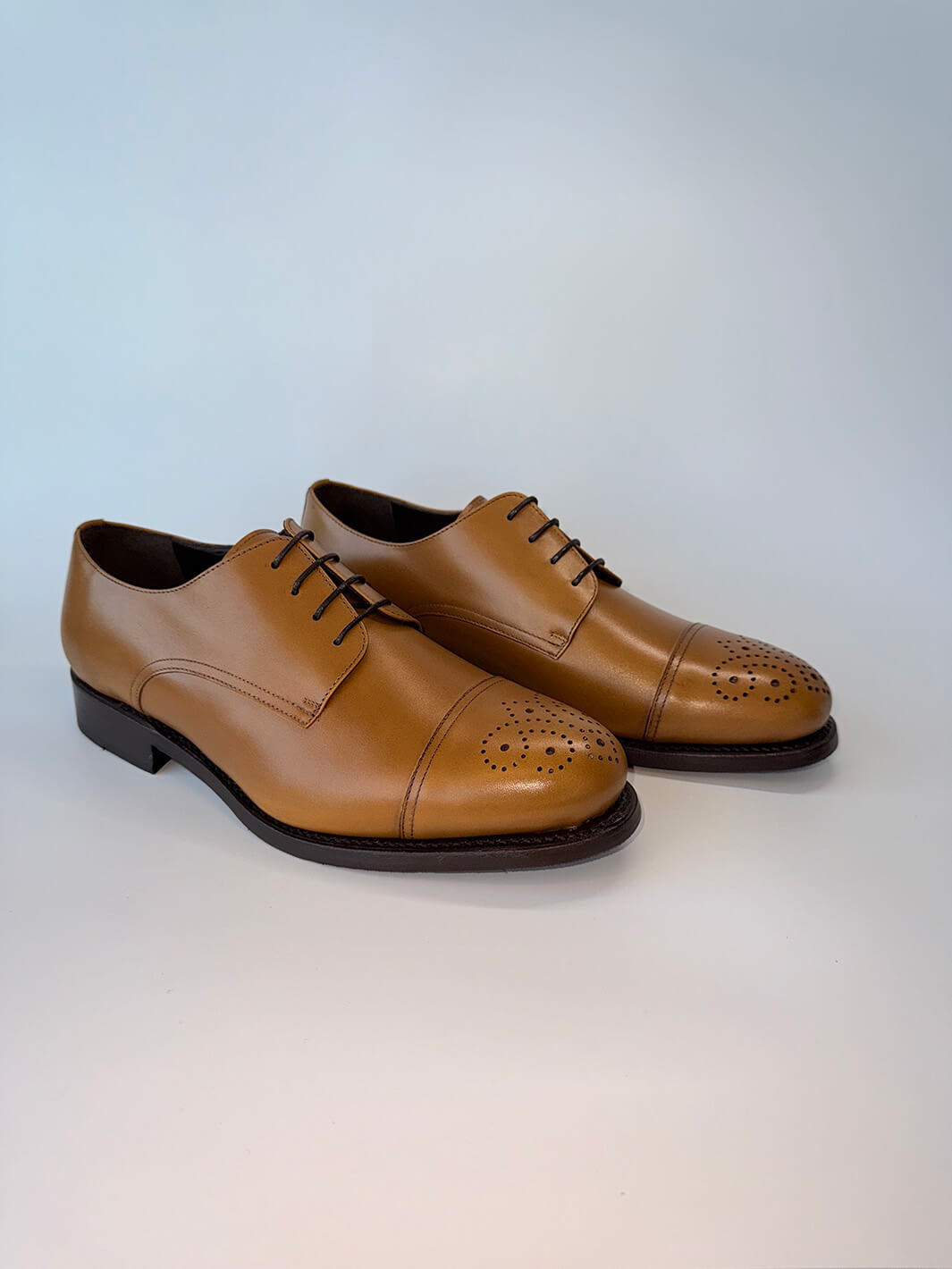 Cognac Medallion Cap-Toe Derby - Box Calf
