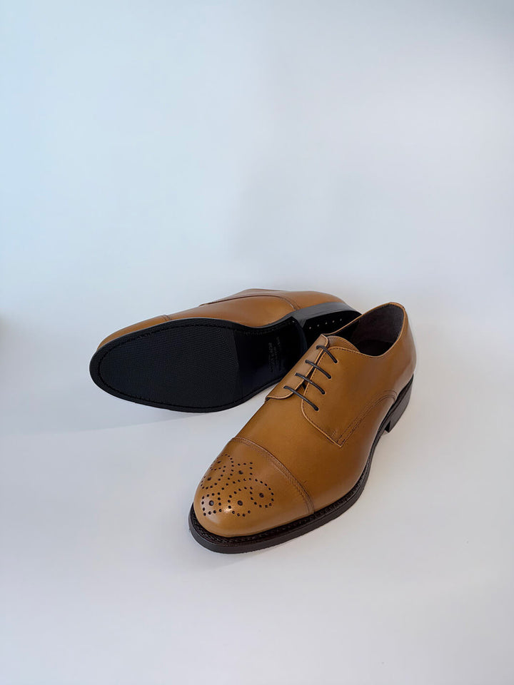 Cognac Medallion Cap-Toe Derby - Box Calf