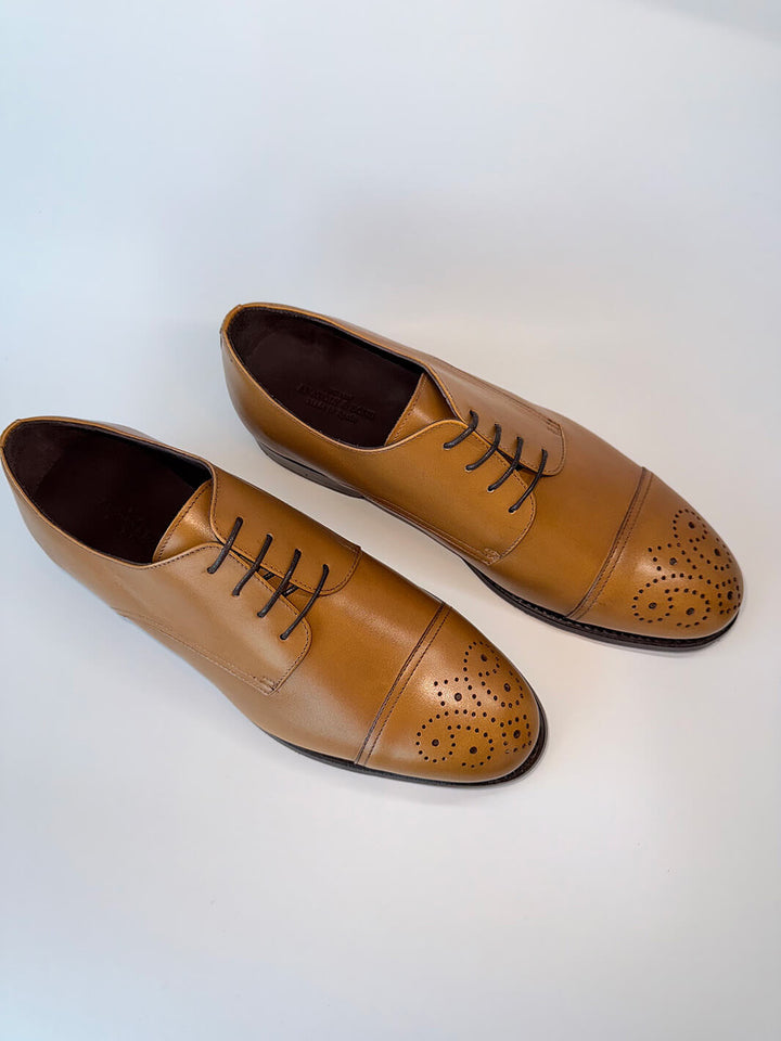 Cognac Medallion Cap-Toe Derby - Box Calf